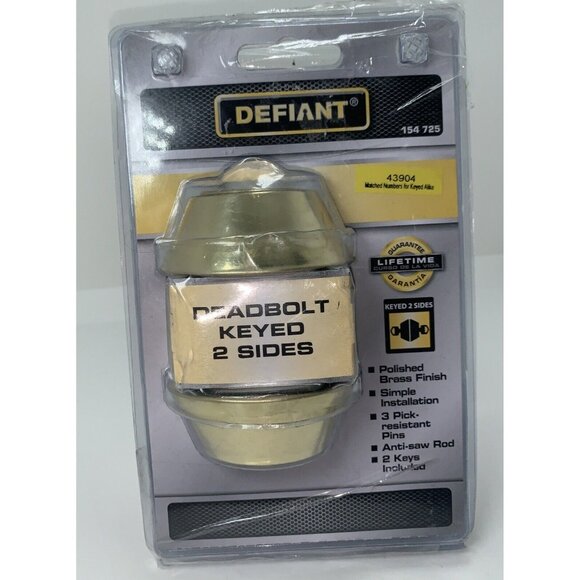 Defiant Deadbolt Keyed Both Sides Polished Brass - Picture 1 of 1